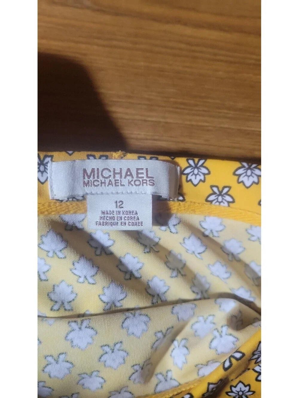 Michael Kors Yellow Patterned Midi Skirt with Side Slit and Tie Belt Size 12